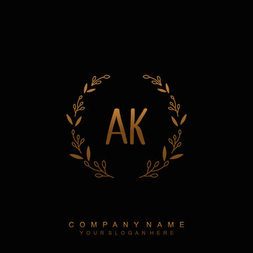 letter AK surrounded by beautiful and elegant flowers and leaves. Wedding monogram logo template. Fashion Logo template Vectors,