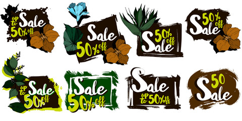 Vector sale tag with discount label. Promotion coupon retail collection banner.