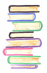 Drawing with watercolors: eight books are stacked.