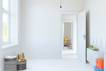 Scandinavian style mock up wall kids room interior. Wall art. 3d rendering, 3d illustration.