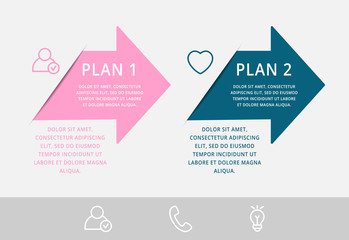 Vector infographic flat template arrows for two label, diagram, graph, presentation. Business concept with 2 options. For content, flowchart, step for step, timeline, workflow, marketing