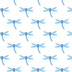 Vector pattern with many light blue dragonflies on white background. Seamless pattern can be used for wallpaper, pattern fills, web page background,surface textures.