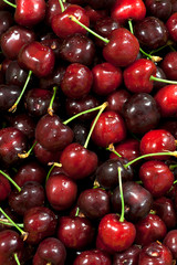 A group of cherries in a market