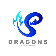 dragon and letter s logo, s- shaped dragon logo , 3d icon, fire icon and dragon design illustration