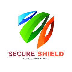 shield logo icon design template elements, colorful logo with ribbon design illustration