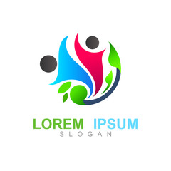 organic people logo template, tree leaf vector logo design, eco-friendly concept, medical icon, family icon, healthy, social and charity 