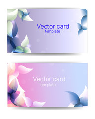 Business card templates in blue tones with floral patterns. Text frame. Abstract geometric banner.