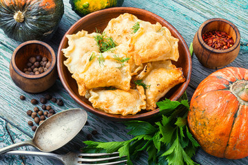 Homemade dumplings with pumpkin