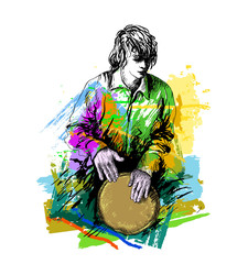 Man, drummer playing the djembe
