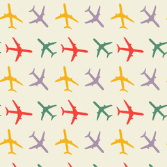 Cartoon airplane doodle seamless pattern vector illustration