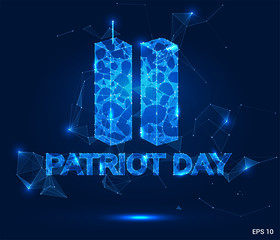 Patriot's day in the USA. Vector poster hologram. September 11, We will never forget. American flag of polygons, triangles of points and lines.