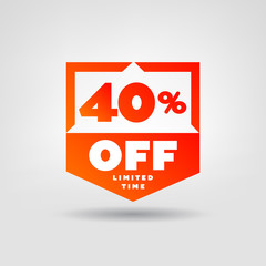 Fototapeta na wymiar Online Shopping Price Discount. 40% OFF Vector Label. Sale Badge Icon Illustration.
