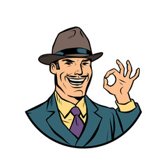 retro businessman OK gesture