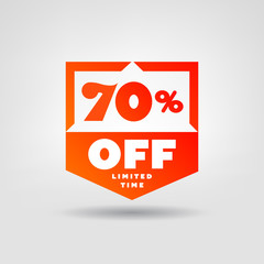 70% E-Commerce Price Tag Design. Online Shopping Price Discount Special Offer up 70% OFF Vector Label. Sale Badge Icon Illustration.