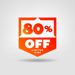 80% E-Commerce Price Tag Design. Online Shopping Price Discount Special Offer up 80% OFF Vector Label. 80% Sale Badge Icon Illustration.