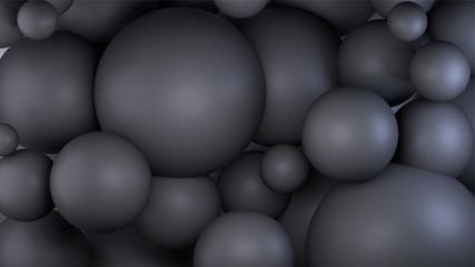 3D Render of different shape bubble or spheres in shiny gray color. Abstract geometric shape wallpaper in minimal style.