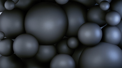 3D Render of different shape bubble or spheres in shiny gray color. Abstract geometric shape wallpaper in minimal style.