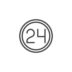 24 hours service line icon. linear style sign for mobile concept and web design. Twenty four hour outline vector icon. Symbol, logo illustration. Vector graphics