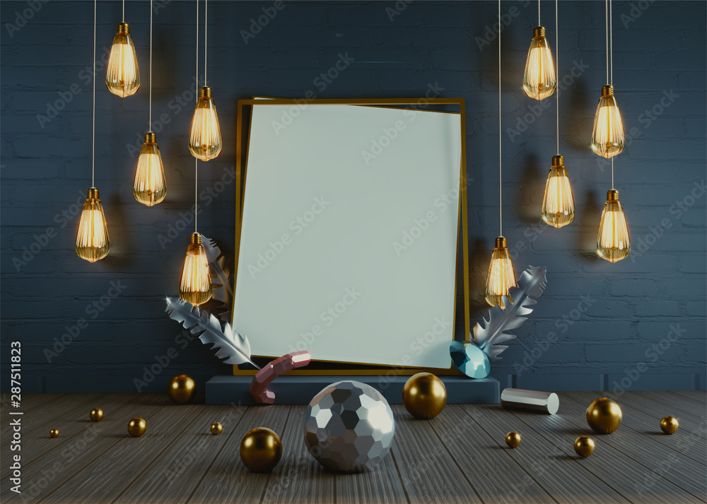 Aufkleber 3d render of light square shape frame set in wall and floor. decoration of lighting and geometric el