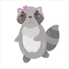 Little cute raccoon, kawaii vector illustration, flat style
