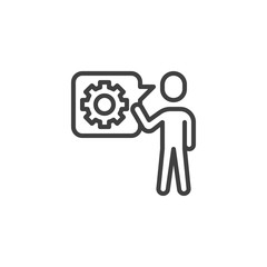 Customer service line icon. Technical support linear style sign for mobile concept and web design. Man and speech bubble with gear outline vector icon. Symbol, logo illustration. Vector graphics