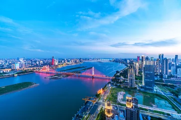 Photo sur Plexiglas Pont de Nanpu beau pont nanpu au crépuscule, traverse la rivière huangpu, shanghai, chine