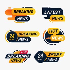 Breaking news badge template set. Latest hot news Label message information sticker vector illustration