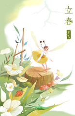 Spring, Spring, Spring, Spring Wind, Spring, Plants, Elves, Bees, Insects, Fairy Tales, 24 Solar Terms, Solar Terms, Illustrations, Fairy Tales, Fantasy, Flowers, Seven-Star Ladybugs, Grasshoppers, Gr