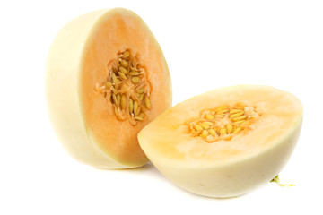 Half melon fruit isolate on White background