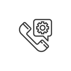 Service call line icon. Telephone and settings gear bubble linear style sign for mobile concept and web design. Technical support service outline vector icon. Symbol logo illustration. Vector graphics