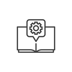 Gear Book line icon. Technical support, guide manual linear style sign for mobile concept and web design. Book with cogwheel outline vector icon. Symbol, logo illustration. Vector graphics
