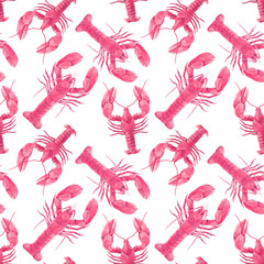 Watercolor sea life lobster pattern