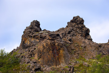 Dimmuborgir or the Black Fortress is a dramatic expanse of lava in the Lake Mývatn area. Iceland, Europe.