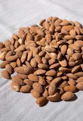 Mount of almonds on table cloth