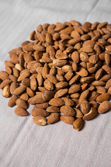 Mount of almonds on table cloth