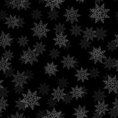 Naklejka na ściany i meble Seamless pattern with white snowflakes on black background. Vector