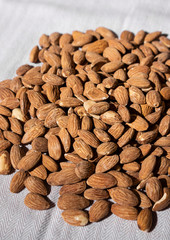 Mount of almonds on table cloth
