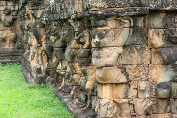 Old wall Angkor Thom at Siem Reap, Cambodia. 