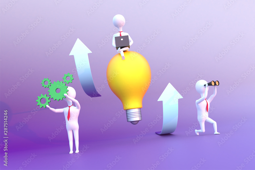Aufkleber business management idea concept with business man working in different pose. 3d render.
