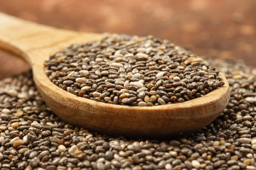 Chia seeds in wooden spoon 