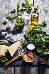 fresh basil, parmesan cheese, pine nuts, spices