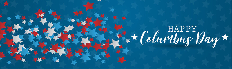 USA Columbus Day banner. Blue background with stars. Vector illustration. - obrazy, fototapety, plakaty