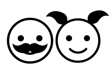 Children happy boy and girl linear icon. Thin black line outline drawing. Vector isolated