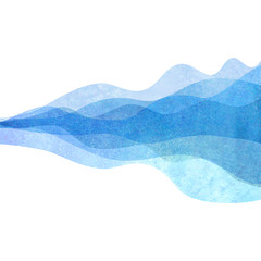 Watercolor transparent wave blue colored background. Watercolour hand painted waves illustration