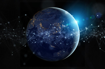 Global datas exchanges and connections system over the globe 3D rendering elements of this image furnished by NASA