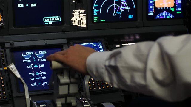 Pilots hand on push pull rod close up