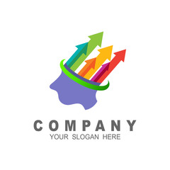 brain logo, creative mind, human head with colorful arrow, people symbol, business logo template