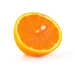 Ripe half of orange citrus fruit isolated on white background. Orange half with clipping path