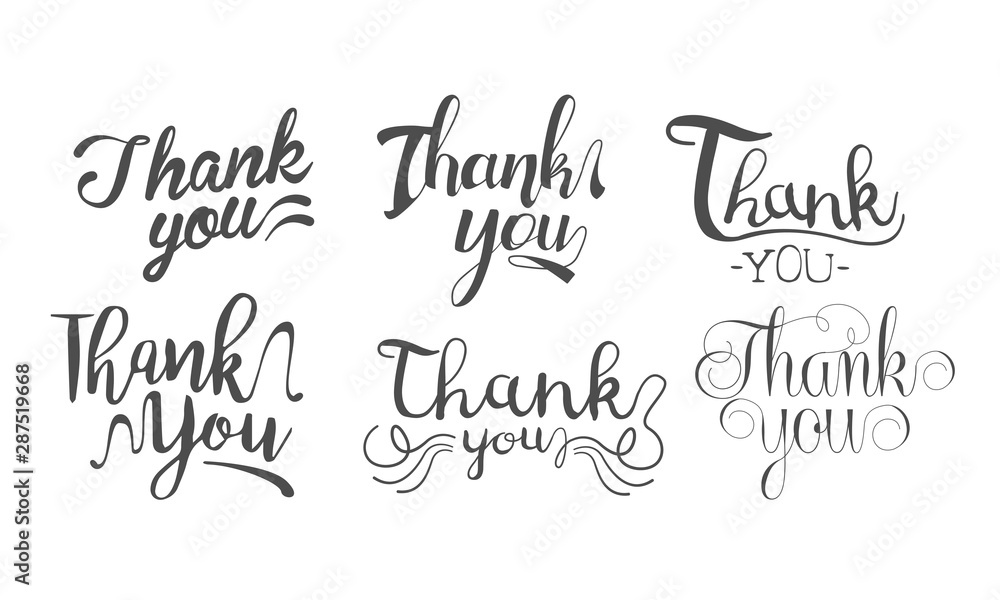 Sticker thank you retro hand drawn monochrome labels set vector illustration