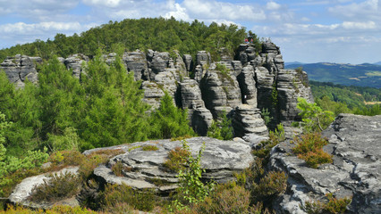 Wonderful rock formation Tiske steny aerial view, Czech Republic